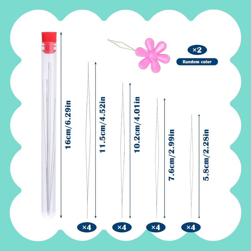 Kogyxe 16 Pcs Big Eye Beading Needles 4 Sizes Beading Needles, Seed Beads Needles Open Beading Embroidery Needles with Threader for Jewelry Making - Image 2
